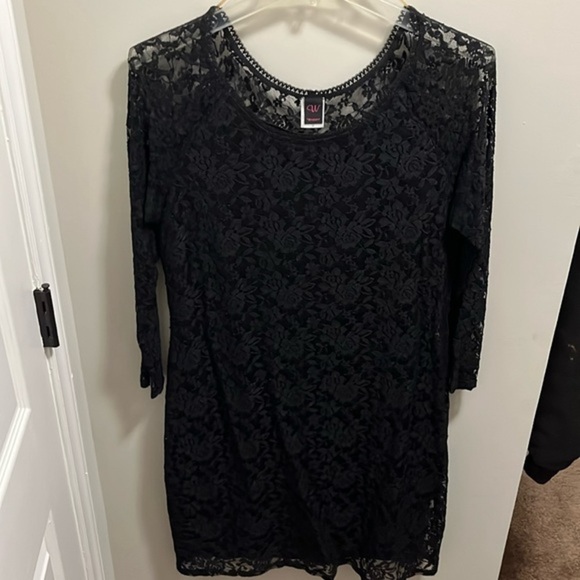 Wrapper Dresses & Skirts - LIKE NEW 2X Black Wrapper Brand Long Sleeved Lace Dress Completely Lined!!!